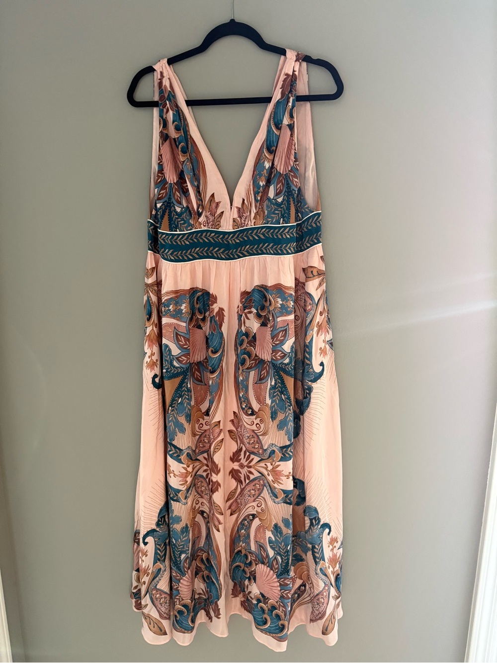 FARM Rio Pink & Teal V-Neck Printed Midi Dress